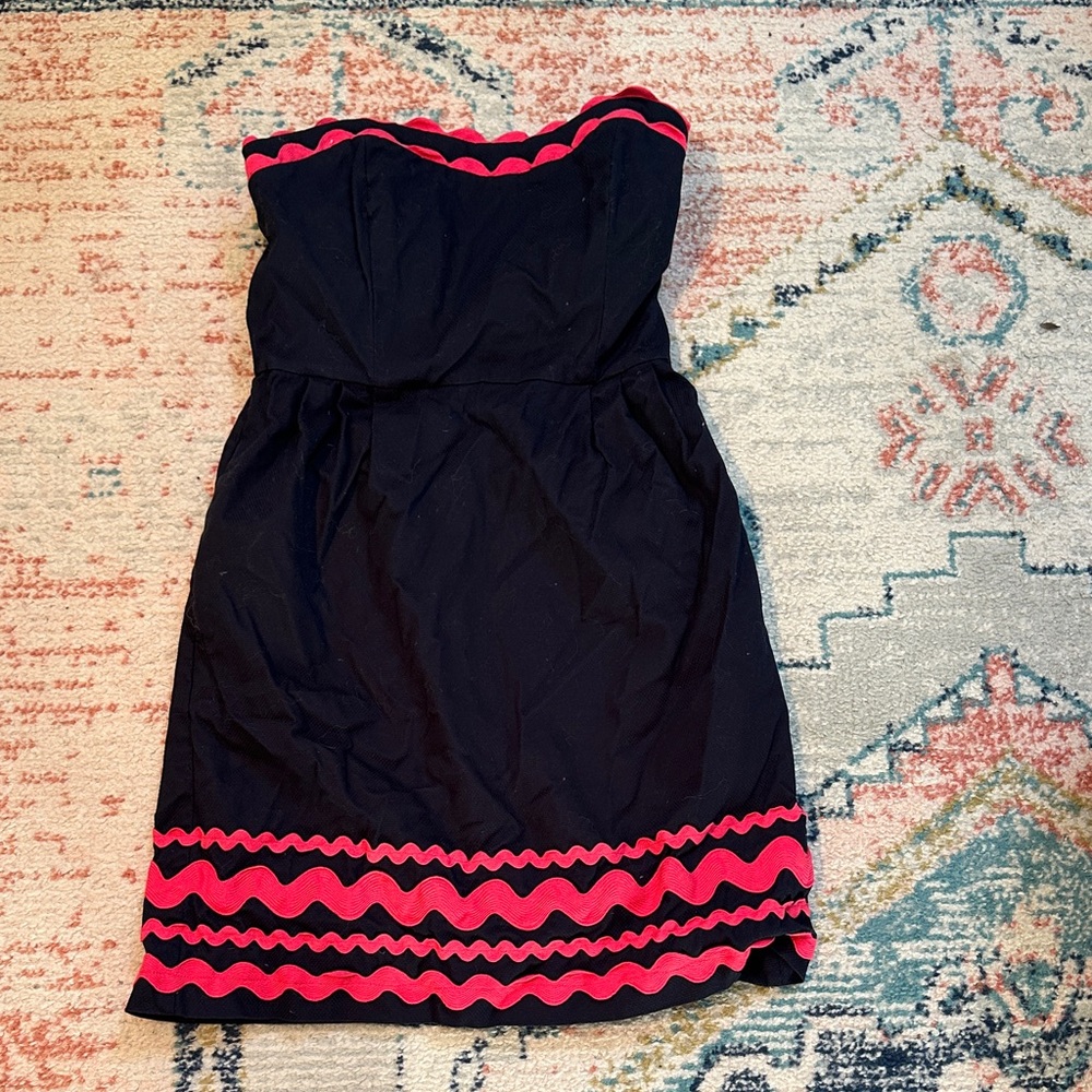 Vineyard Vines Ric Rac Strapless Dress in Navy and Pink - Picture 3 of 5